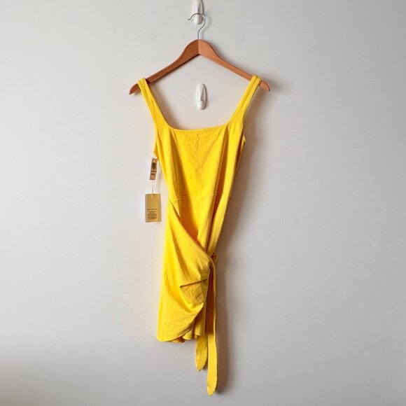 Aritzia Wilfred Saturn Wrap Mini Dress NWT Sunflower Yellow Size Small - Picture 4 of 6
